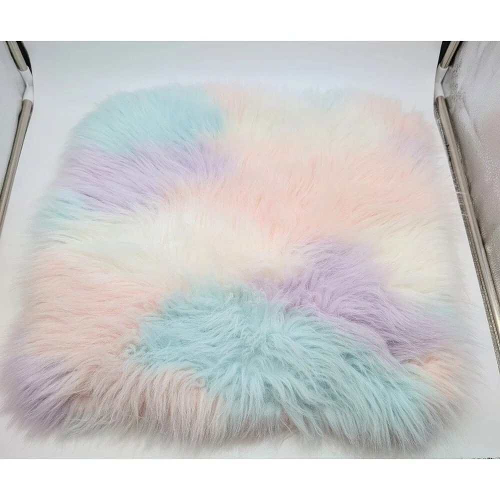 Pottery Barn Teen Faux Fur Rainbow Tie Die Pastel Shag Pillow Covers 18